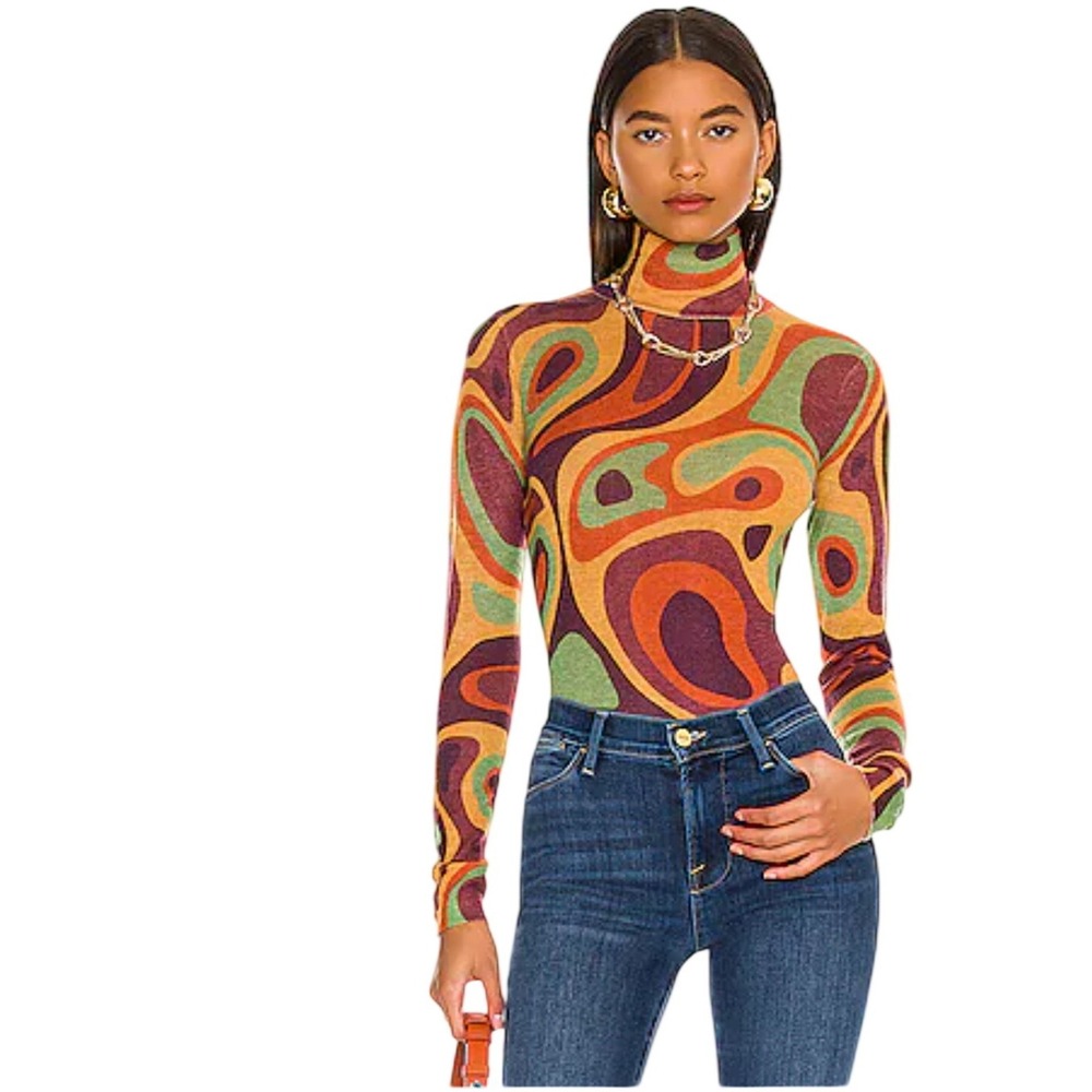 Autumn Cashmere Limited Edition M Pure Cashmere Psychedelic Swirl Turtleneck‎